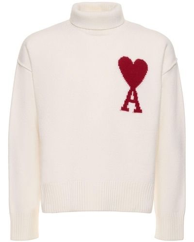 Ami Paris Wool Funnel Neck Sweater - White