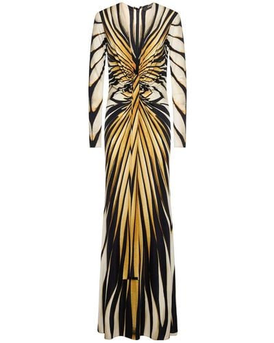 Roberto Cavalli Ray Of Gold Printed Viscose Long Dress - Metallic