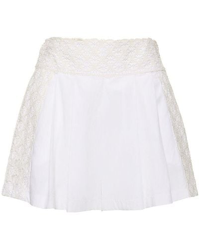 Ermanno Scervino Embroidered Pleated Cotton Shorts - White