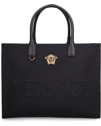 Versace Tote Aus Baumwollcanvas Mit Logodruck - Schwarz