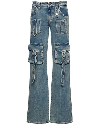 Blumarine Denim Low Waisted Straight Cargo Jeans - Blue