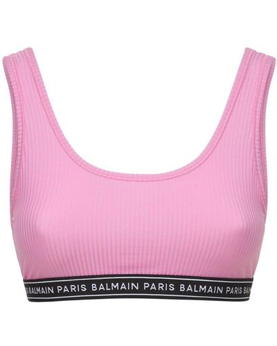 Balmain Top In Microfibra A Costine - Rosa