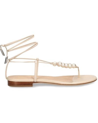 Magda Butrym 10Mm Grosgrain & Pearls Flat Sandals - White
