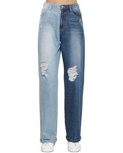 SJYP Two-tone Distressed High-rise Wide-leg Jeans - Blue