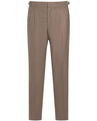 Loro Piana Wool Pleated Trousers W/ Buckle Straps - Grey