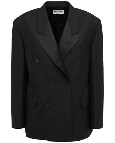 Balenciaga Shrunk Tuxedo Wool Blazer - Black