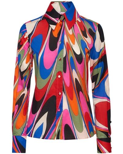 Emilio Pucci Printed Cotton Long Sleeve Shirt - Red
