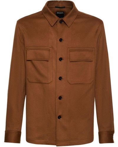 ZEGNA Pure Cashmere Overshirt - Brown