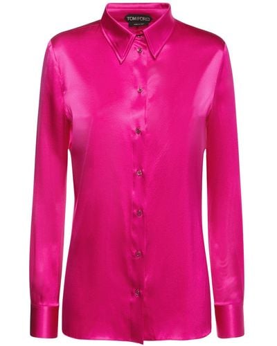 Tom Ford Stretch Silk Satin Fitted Shirt - Pink