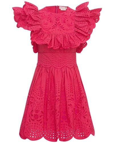 Zuhair Murad English Lace & Taffeta Mini Dress - Pink