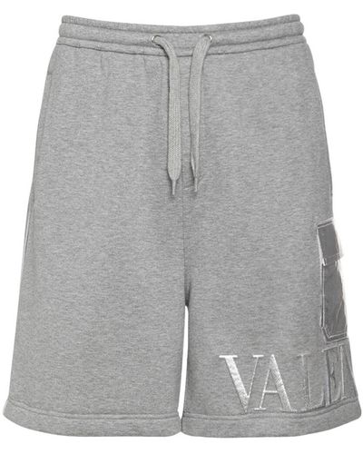 Valentino Shorts De Algodón Jersey Con Logo - Gris