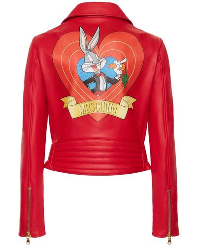 Moschino Bugs Bunny レザーバイカージャケット - レッド