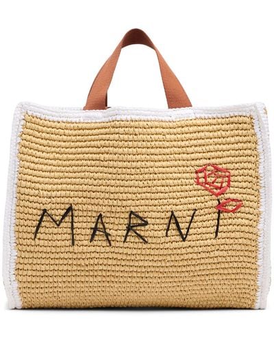 Marni Medium Raffia Effect Shopping Bag - Natural