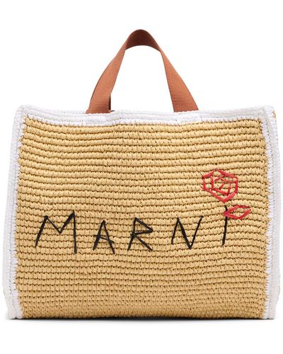 Marni Bolso shopping mediano efecto rafia - Neutro