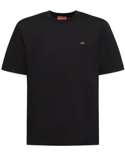 Missoni Logo Embroidery Cotton Jersey T-Shirt - Black