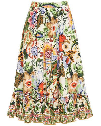 Etro Printed Cotton Ruffled Midi Skirt - Multicolor