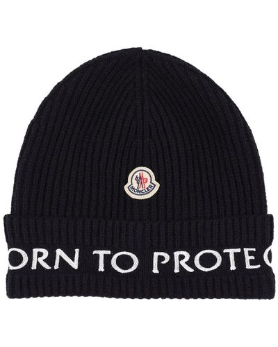 Moncler Cappello Beanie Born To Protect In Lana Tricot - Nero