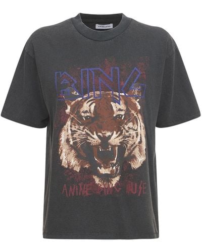 Anine Bing T-shirt Aus Baumwolle Mit Tigerdruck - Schwarz