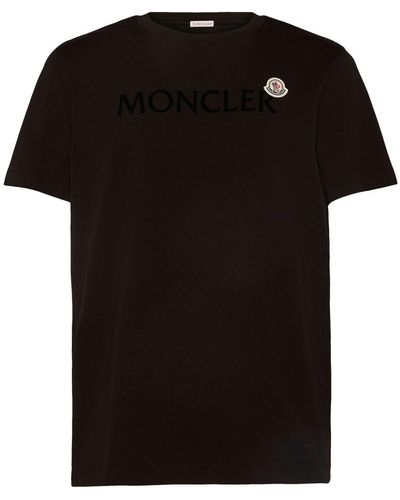 Moncler Flocked Logo Cotton T-Shirt - Black
