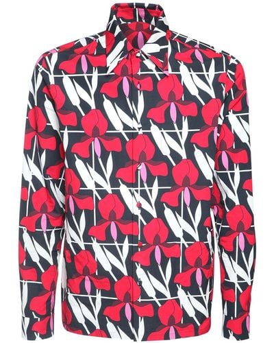 Prada Geometric Floral Print Cotton Shirt - Red