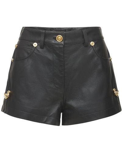 Versace Safety Pin Nappa Leather Shorts - Gray