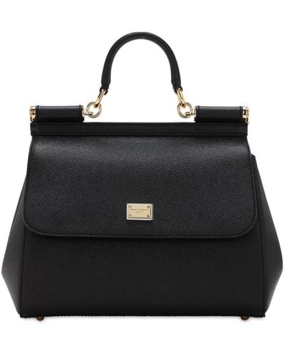 Dolce & Gabbana Medium Sicily Dauphine Leather Bag - Black