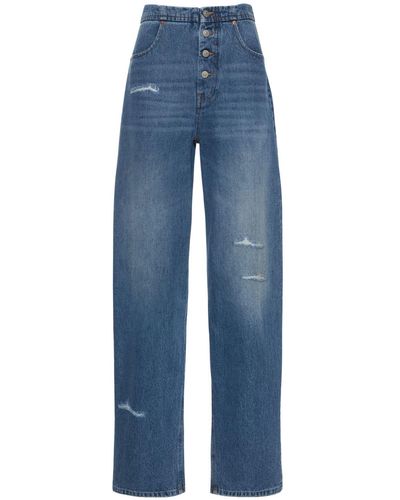MM6 by Maison Martin Margiela Distressed Cotton Denim Straight Jeans - Blue