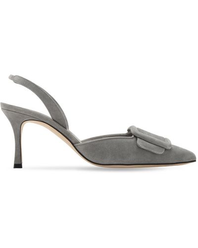 Manolo Blahnik 70mm Hohe Wildlederpumps Mit Slingback "maysli" - Mettallic