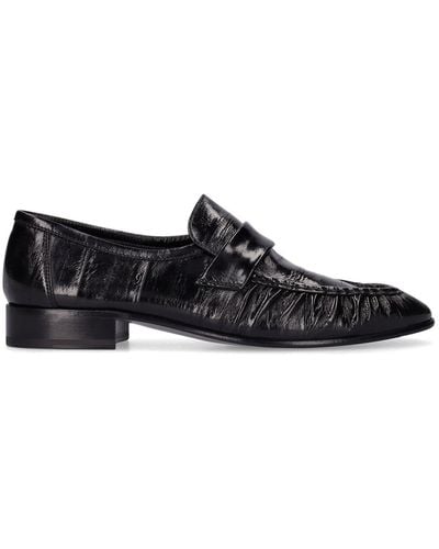 The Row Eel Crinkled Glossed-leather Loafers - Black