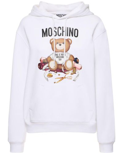 Moschino Felpa in jersey di cotone con cappuccio - Bianco