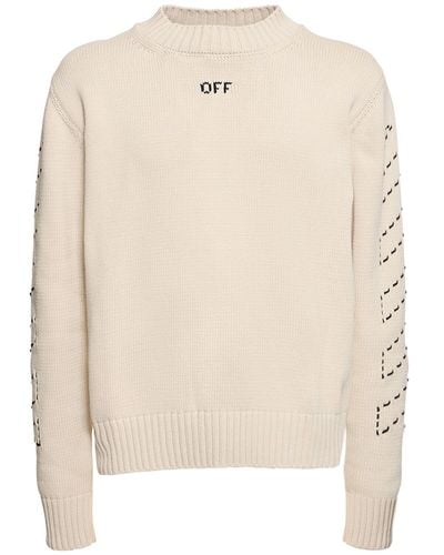 Off-White c/o Virgil Abloh Stitch Arrow Cotton Blend Knit Sweater - Natural