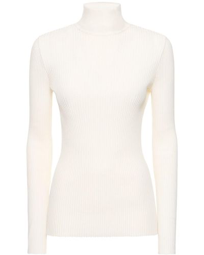 Alberta Ferretti Viscose Blend Knit Turtleneck Sweater - White