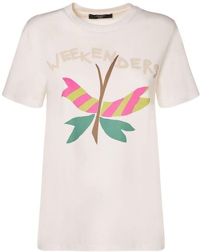 Weekend by Maxmara T-shirt en jersey de coton imprimé nervi - Rose