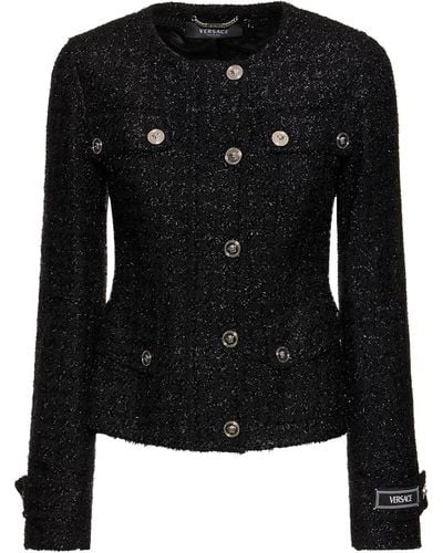 Versace Lurex Tweed Collarless Jacket - Black