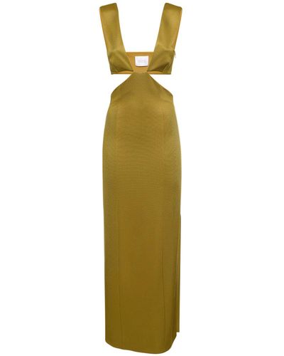 Galvan London Beverly Cutout Satin Long Dress - Green