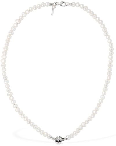 Emanuele Bicocchi Small Pearl Necklace W/ Arabesque Skull - White