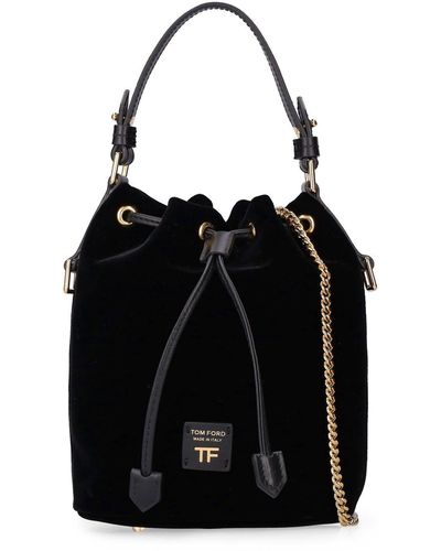 Tom Ford Small Velvet & Smooth Leather Bucket Bag - Black