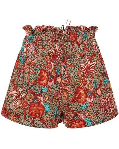 Ulla Johnson Shorts de algodón con estampado - Rojo