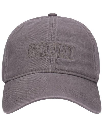 Ganni Cotton Baseball Cap - Purple