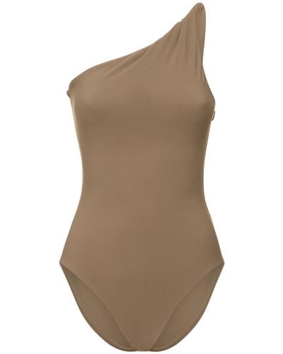 Totême Twist-Strap One-Shoulder Swimsuit - Brown