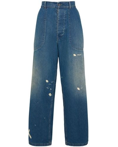 Maison Margiela Mid Rise Painted Denim Wide Jeans - Blue