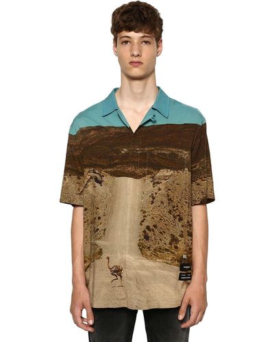 Marcelo Burlon All Over Ostrich Print S/s Viscose Shirt - Mehrfarbig