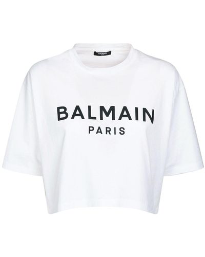 Balmain ロゴ オーガニックコットン クロップドtシャツ - ホワイト