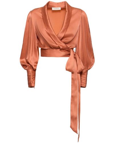 Zimmermann Silk Wraparound Blouse - Orange