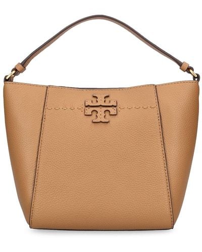 Tory Burch Small Mcgraw Leather Bucket Bag - Natural