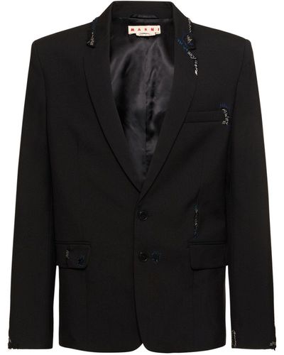 Marni Blazer boxy en laine brodée - Noir