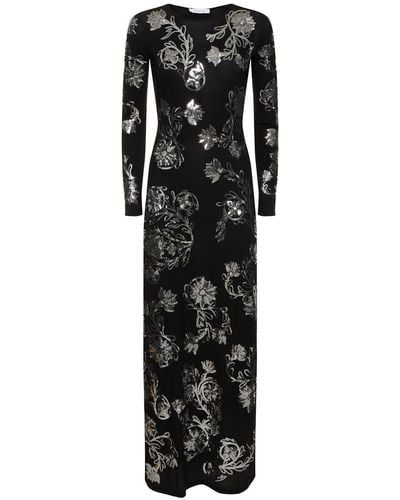 Rabanne Embroidered L/s Crewneck Long Dress - Black