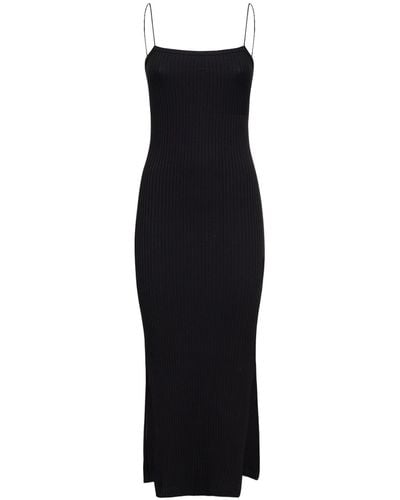Helmut Lang Ribbed Cotton Jersey Midi Dress - Black