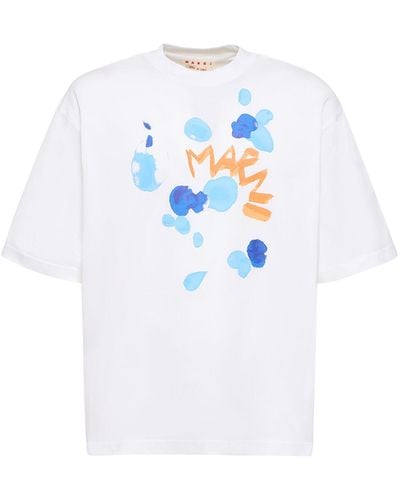 Marni T-shirt loose fit in jersey di cotone / stampa - Bianco