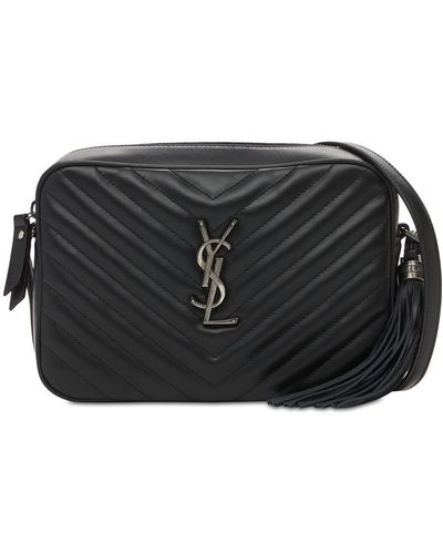 Saint Laurent Bolso "lou" De Piel Pespunteada - Negro